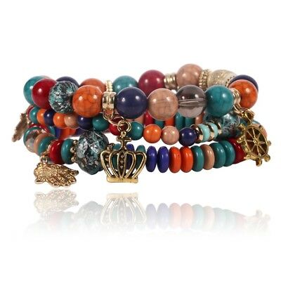 Multi Strand Beaded Dangle Charm Multi Colored Fashion Stretch Bracelet - Matties Modern Jewelry