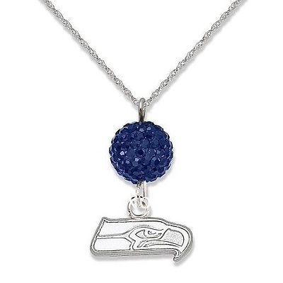 Seattle Seahawks Charm Blue Crystal Bead Fashion Pendant Necklace - Matties Modern Jewelry
