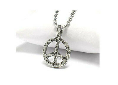 Hammered Look Peace Sign Harmony Fashion Pendant Necklace - Matties Modern Jewelry