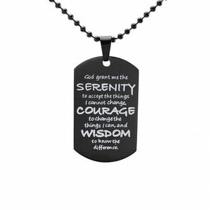 AA Serenity Prayer Dogtag 316 Black Stainless Steel Pendant Necklace - Matties Modern Jewelry