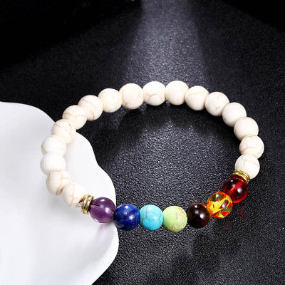 Yoga Chakra Multi Color White Turquoise Stone 6MM Fashion Charm Prayer Bracelet - Matties Modern Jewelry