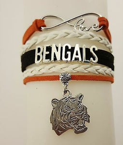 Cincinnati Bengals Football Charm Dangle Women's Fashion Multi Strand Bracelet - Matties Modern Jewelry