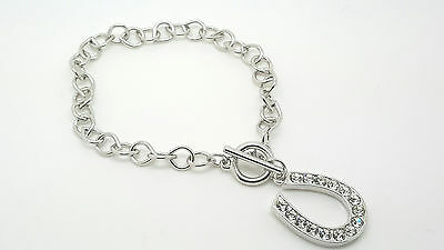 Indianapolis Colts Clear CZ Horseshoe Toggle Clasp Fashion Bracelet - Matties Modern Jewelry
