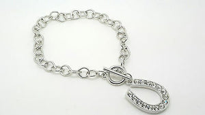 Indianapolis Colts Clear CZ Horseshoe Toggle Clasp Fashion Bracelet - Matties Modern Jewelry