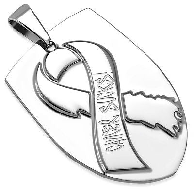 Cancer Sucks Silver Stainless Steel Shield Medallion Pendant Necklace - Matties Modern Jewelry