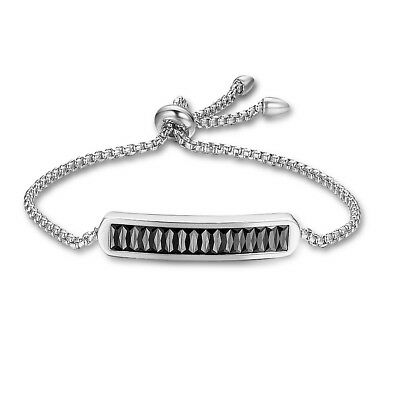 Black Cut Crystal Designer Stainless Steel Sliding Chain Adjustable Bracelet - Matties Modern Jewelry
