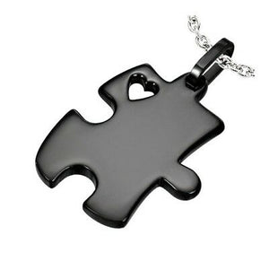 Puzzle Piece Heart Autism Awareness 316 Black Stainless Steel Pendant Necklace - Matties Modern Jewelry