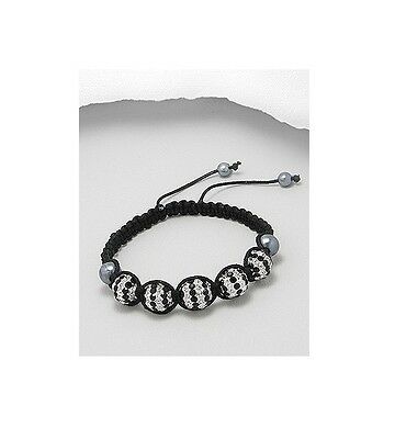 Black Clear Macrame 5 Crystal 10MM Beaded Adjustable Fashion Wristband Bracelet - Matties Modern Jewelry