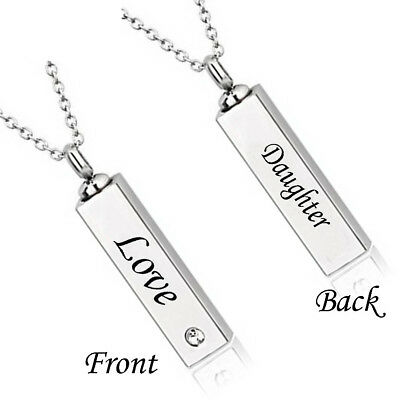 Daughter Love Rectangle Silver Stainless Steel Cremation Urn Pendant Necklace - Matties Modern Jewelry