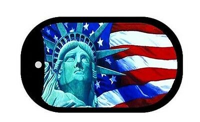 Statue of Liberty American Flag Aluminum Metal Dog Tag Pendant Necklace - Matties Modern Jewelry