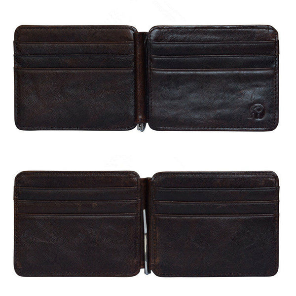 Brown Leather Slim Spring Money Clip Wallet Front Pocket Credit Card Case Holder - Matties Modern Jewelry