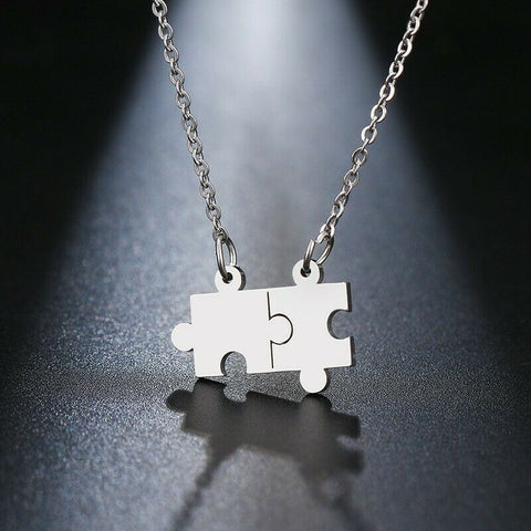 Double Puzzle Piece Autism Awareness Silver Stainless Steel Pendant Necklace - Matties Modern Jewelry