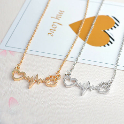 Paw Print EKG Heartbeat Love Stainless Steel Fashion Pendant Necklace - Matties Modern Jewelry