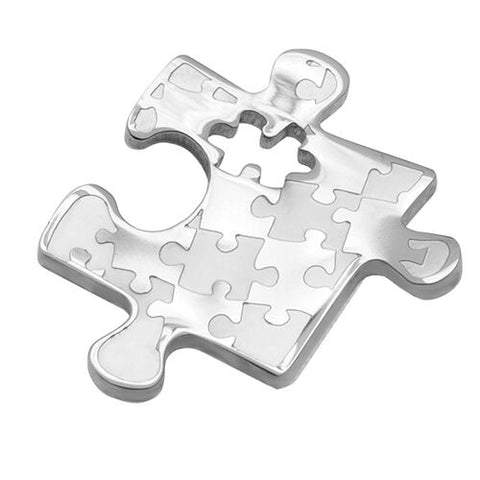 Puzzle Piece Shaped Autism Awareness Curved Stainless Steel Pendant Necklace - Matties Modern Jewelry