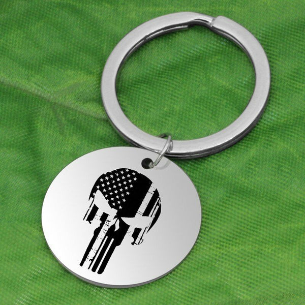 The Punisher Skull American Flag Black Silver Stainless Steel Keychain - Matties Modern Jewelry