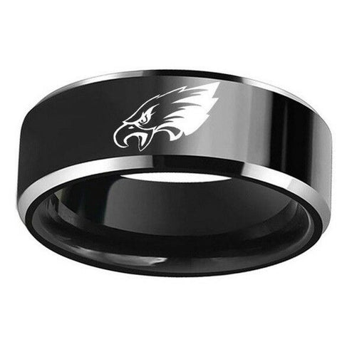 Philadelphia Eagles Football Team Black Stainless Steel Mens Band Ring Size 6-13 - Matties Modern Jewelry