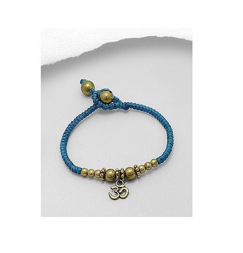 Om Ohm Yoga Namaste Brass Charm Cotton Waxed Trendy Fashion Bracelet - Matties Modern Jewelry