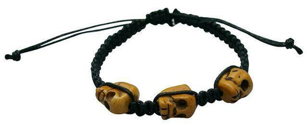 Brown Bone Skull Black Multi Strand Adjustable Surfer Fashion Bracelet - Matties Modern Jewelry