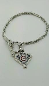 Chicago Cubs Baseball Team Logo Charm Dangle Fashion Silver Tone Toggle Bracelet - Matties Modern Jewelry