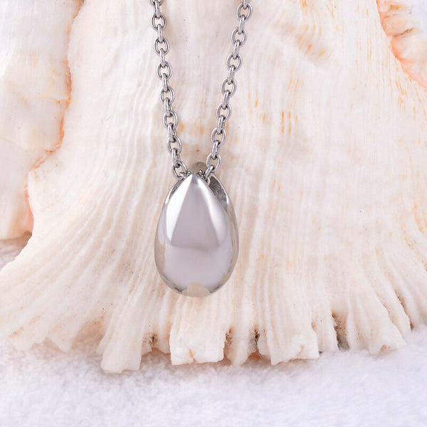 Small Tear Drop Silver Stainless Steel Cremation Urn Keepsake Pendant Necklace - Matties Modern Jewelry