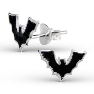 Halloween Bat Stud Post Earrings Black Enamel with .925 Sterling Silver - Matties Modern Jewelry