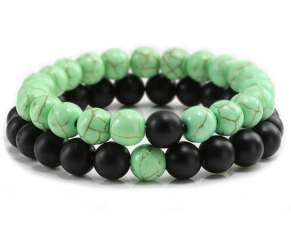 Distance Couples Lovers 6MM Natural Stone Bead Stretch Bracelet Set - Matties Modern Jewelry
