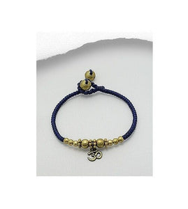 Om Ohm Yoga Namaste Brass Charm Cotton Waxed Trendy Fashion Bracelet - Matties Modern Jewelry