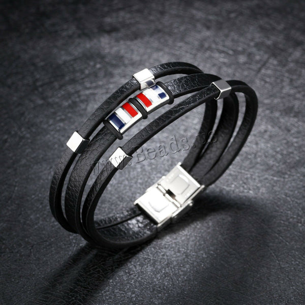 Designer Style 3 Strand Pebbled Black Leather Stainless Steel Bracelet Trendy - Matties Modern Jewelry