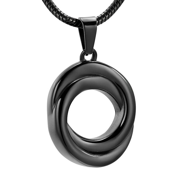 Black Double Circle of Life Cremation Urn Stainless Steel Pendant Necklace - Matties Modern Jewelry