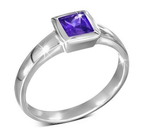 Purple Square CZ Stainless Steel Fashion Ring Sizes 6-9 - Matties Modern Jewelry