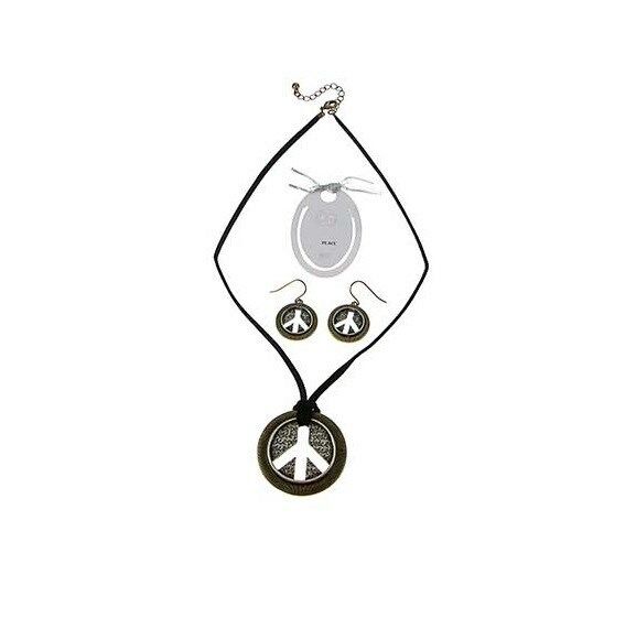 Antique Peace Sign Pendant Necklace and Earrings Set - Matties Modern Jewelry