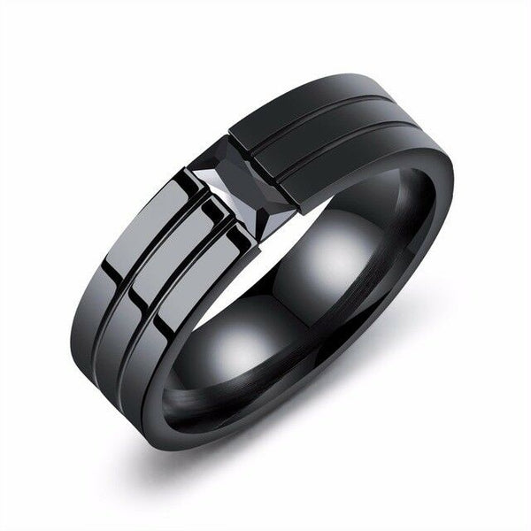 Black Zircon Black Stainless Steel Wedding Engagement Fashion Ring Sizes 7-11 - Matties Modern Jewelry
