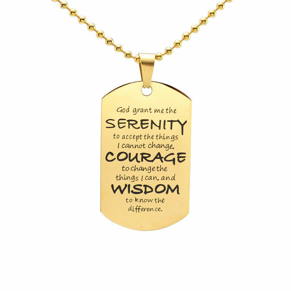 AA Serenity Prayer Dogtag 316 Gold Black Stainless Steel Pendant Necklace - Matties Modern Jewelry
