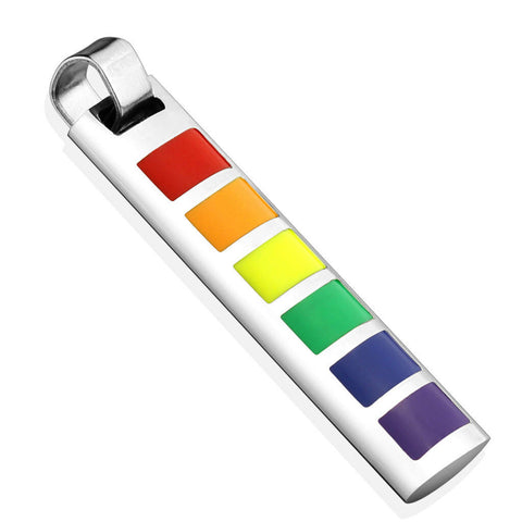 Gay Lesbian Rainbow Pride Rectangle Stainless Steel Pendant Necklace - Matties Modern Jewelry