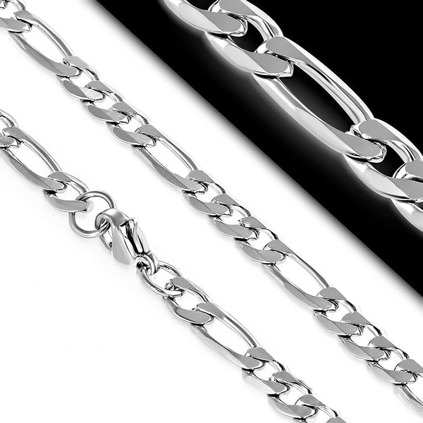 Unisex Silver Stainless Steel 316L Figaro Link Chain Fashion Necklace - Matties Modern Jewelry
