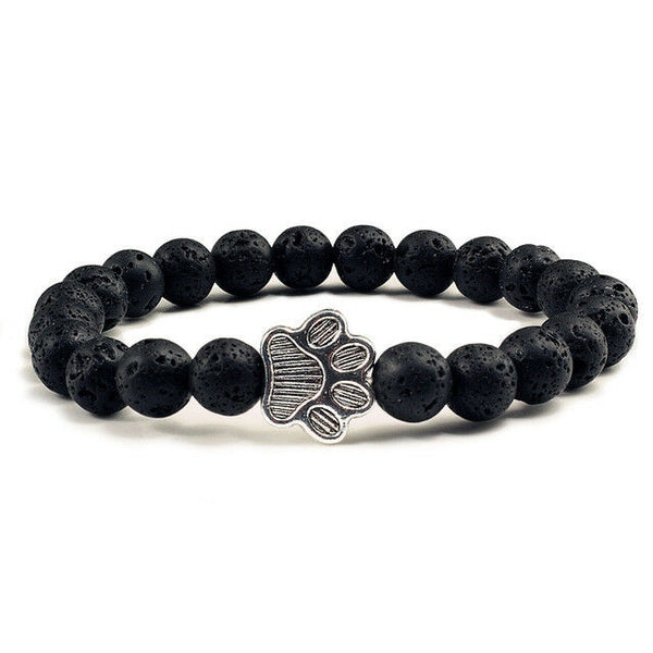 Dog Paw Print Charm Natural Turquiose Lava Rock Onyx 7MM Bead Stretch Bracelet - Matties Modern Jewelry