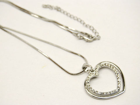 Silver Double Heart Pendant with Clear CZ Stones Fashion Necklace - Matties Modern Jewelry