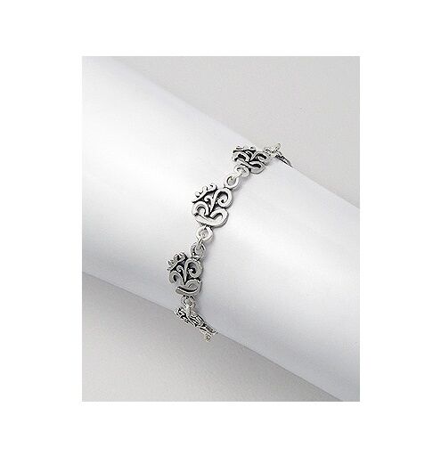 Hindu Ohm Om Aum .925 Sterling Silver Charm Link Lobster Clasp Bracelet - Matties Modern Jewelry