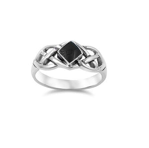 Celtic Weave Black Onyx Stone .925 Sterling Silver Ring Sizes 5-11 - Matties Modern Jewelry