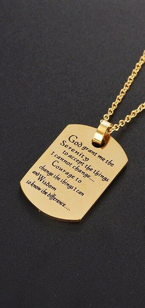 AA Serenity Prayer Rectangle 316 Gold Stainless Steel Pendant Necklace - Matties Modern Jewelry