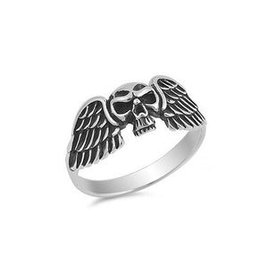 Angel Wings Skull Remembrance Biker Gothic Sterling Silver .925 Ring Sizes 7-13 - Matties Modern Jewelry