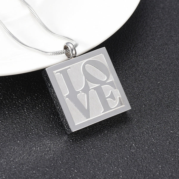 Square Love Keepsake Cremation Urn Silver Stainless Steel Pendant Necklace - Matties Modern Jewelry