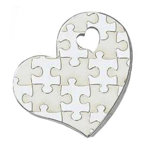 Puzzle Piece Heart Autism Awareness Curved Stainless Steel Pendant Necklace - Matties Modern Jewelry