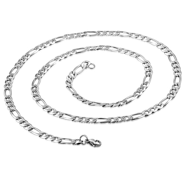 Unisex Silver Stainless Steel 316L Figaro Link Chain Fashion Necklace - Matties Modern Jewelry