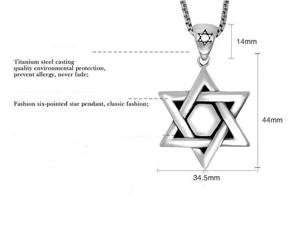 Heavy Star of David Religious Black Silver Stainless Steel Pendant Necklace - Matties Modern Jewelry