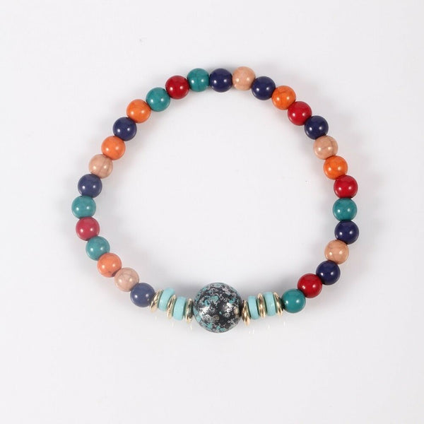 Multi Strand Beaded Dangle Charm Multi Colored Fashion Stretch Bracelet - Matties Modern Jewelry