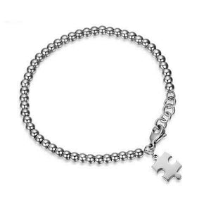 Puzzle Piece Autism Awareness Beaded Stainless Steel Charm Wristband Bracelet - Matties Modern Jewelry