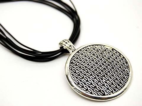Round Basket Weave Pendant Multi Strand Necklace - Matties Modern Jewelry