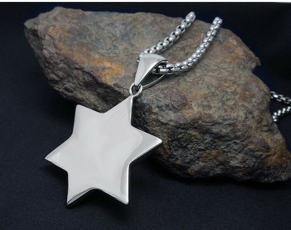 Heavy Star of David Religious Black Silver Stainless Steel Pendant Necklace - Matties Modern Jewelry