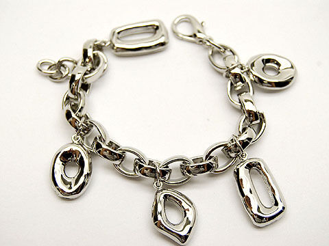 Oval Rectangle Dangle Charm Silver Tone Clasp Fashion Bracelet - Matties Modern Jewelry